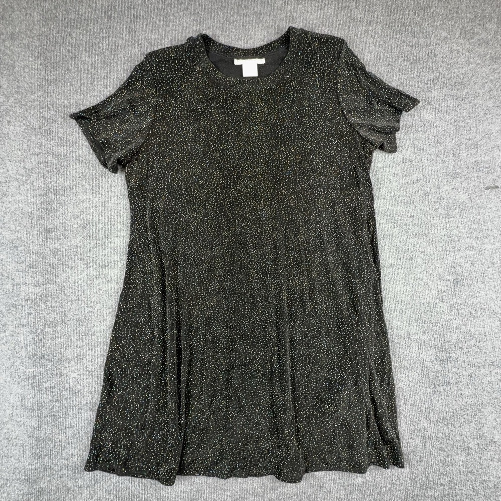 Jessica Holbrook Dress Womens 24W Black Glitter Polka Dot Short Sleeve Shift